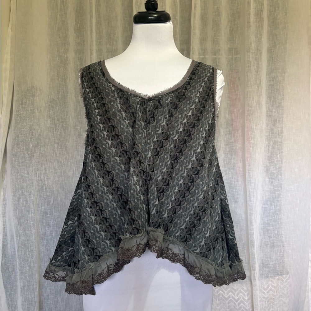 Lace Overlay Flared Camisole in Grey/Olive